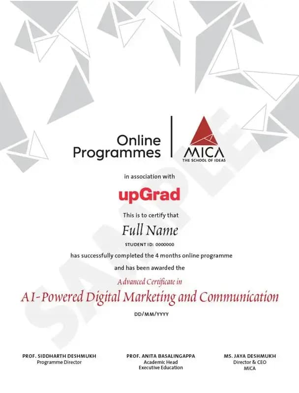 MICA University Online Certificate