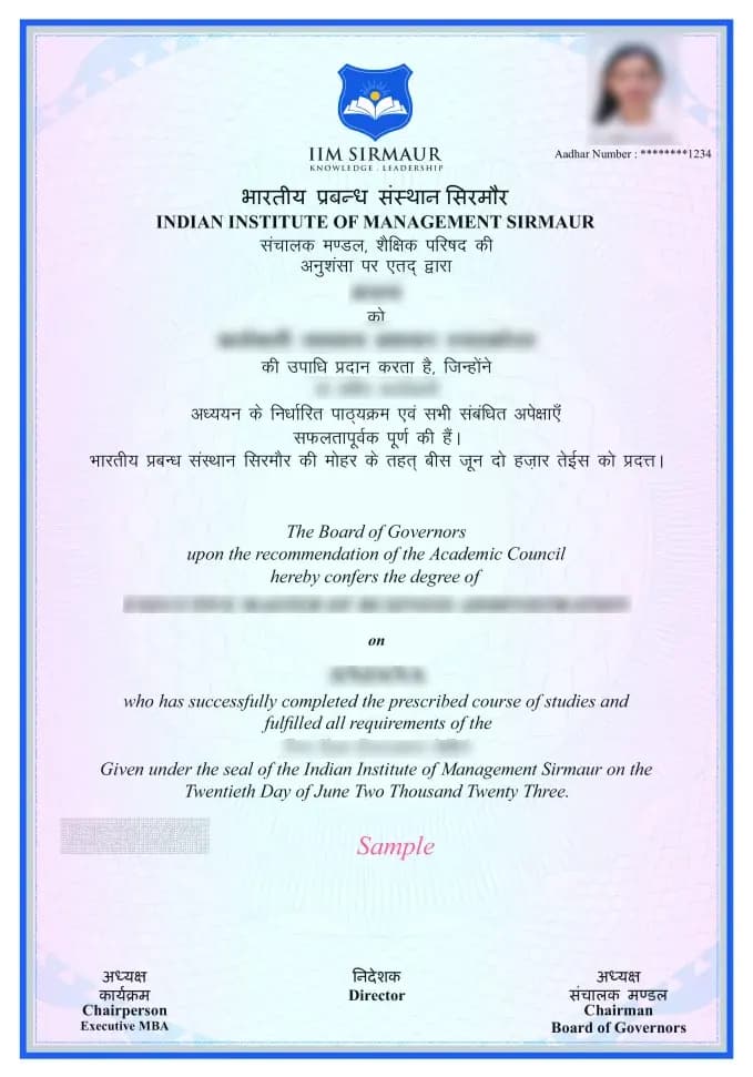 IIM Sirmaur Certificate